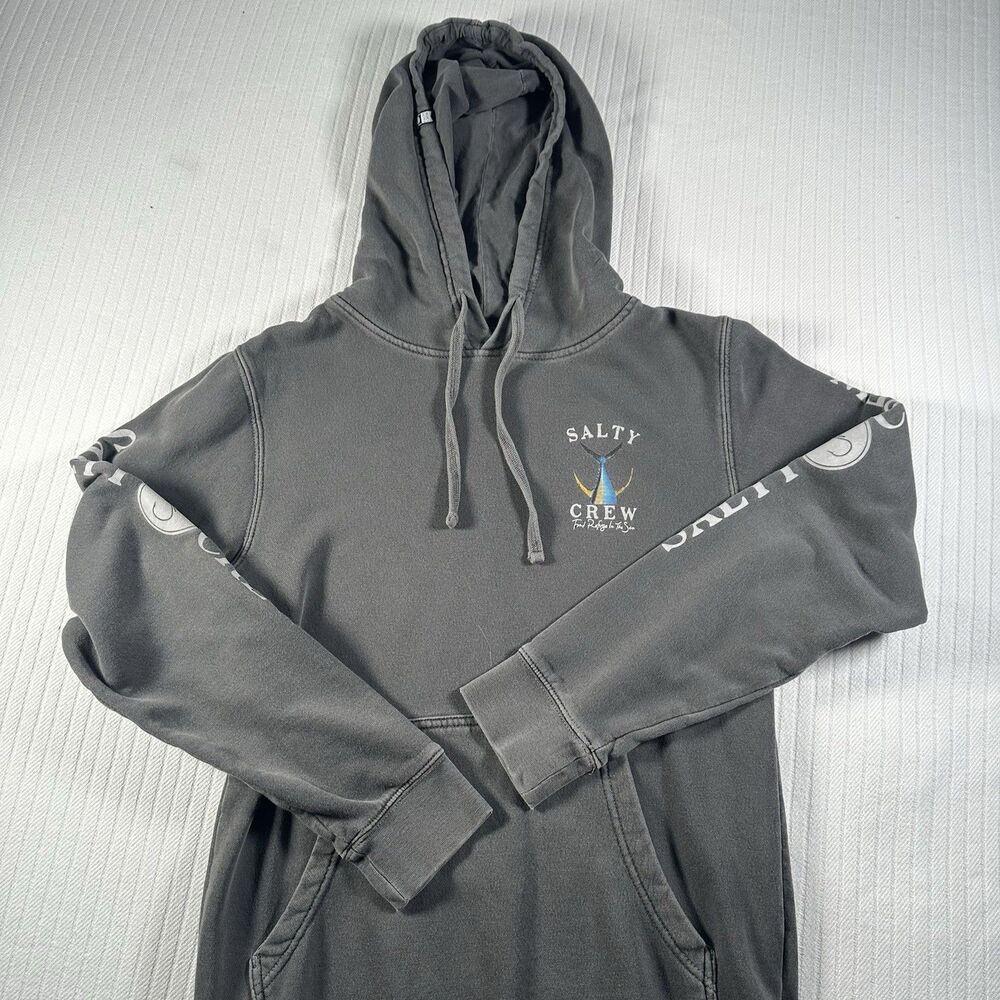 Salty Crew Hoodie Mens Small Gray Pullover Graphic Fishing Surf Sweatshirt - Picture 2 of 16